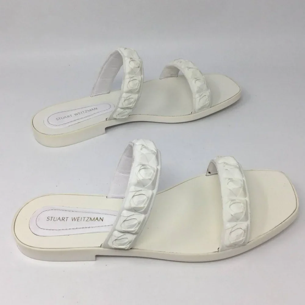 Stuart Weitzman White Rosita Dual Strap Slide Sandal 7.5M